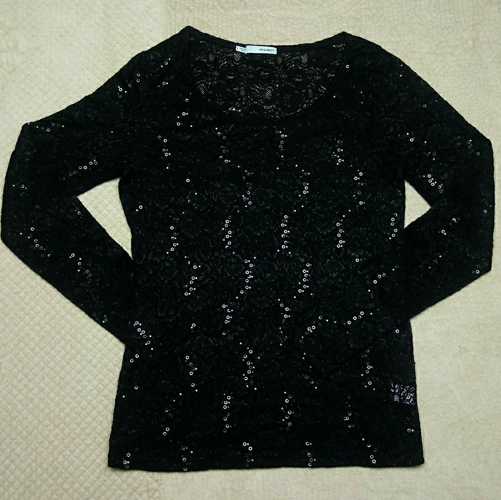 MAURICES BLACK LACE SEQUINE BLOUSE